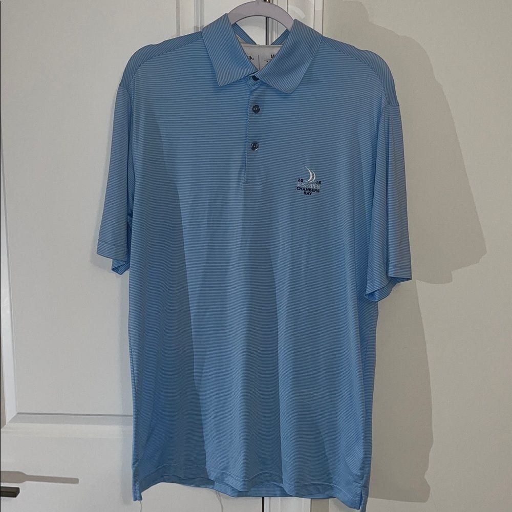 UNC North Carolina Blue Pinstripe US Open Chambers Bay 2015 Men's Polo Shirt M